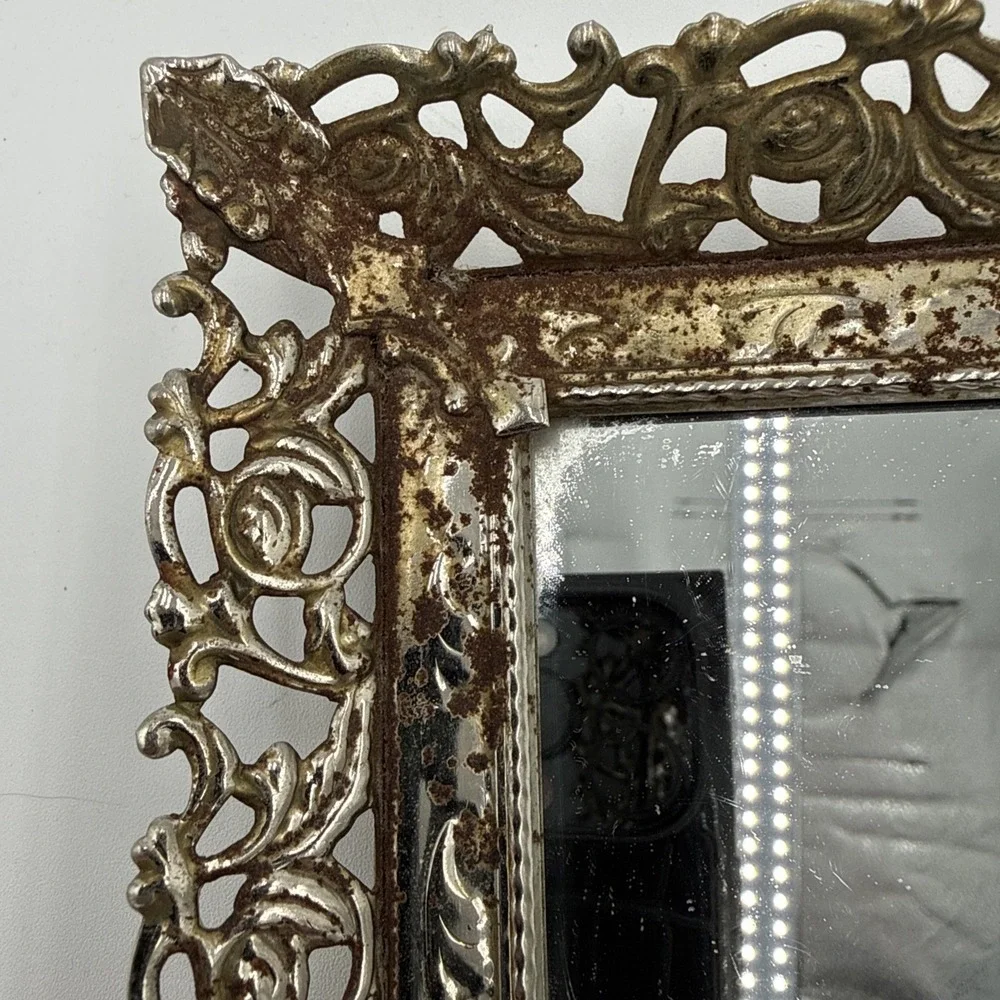Vintage Gold Filigree Vanity Dresser Mirrored Tray 14